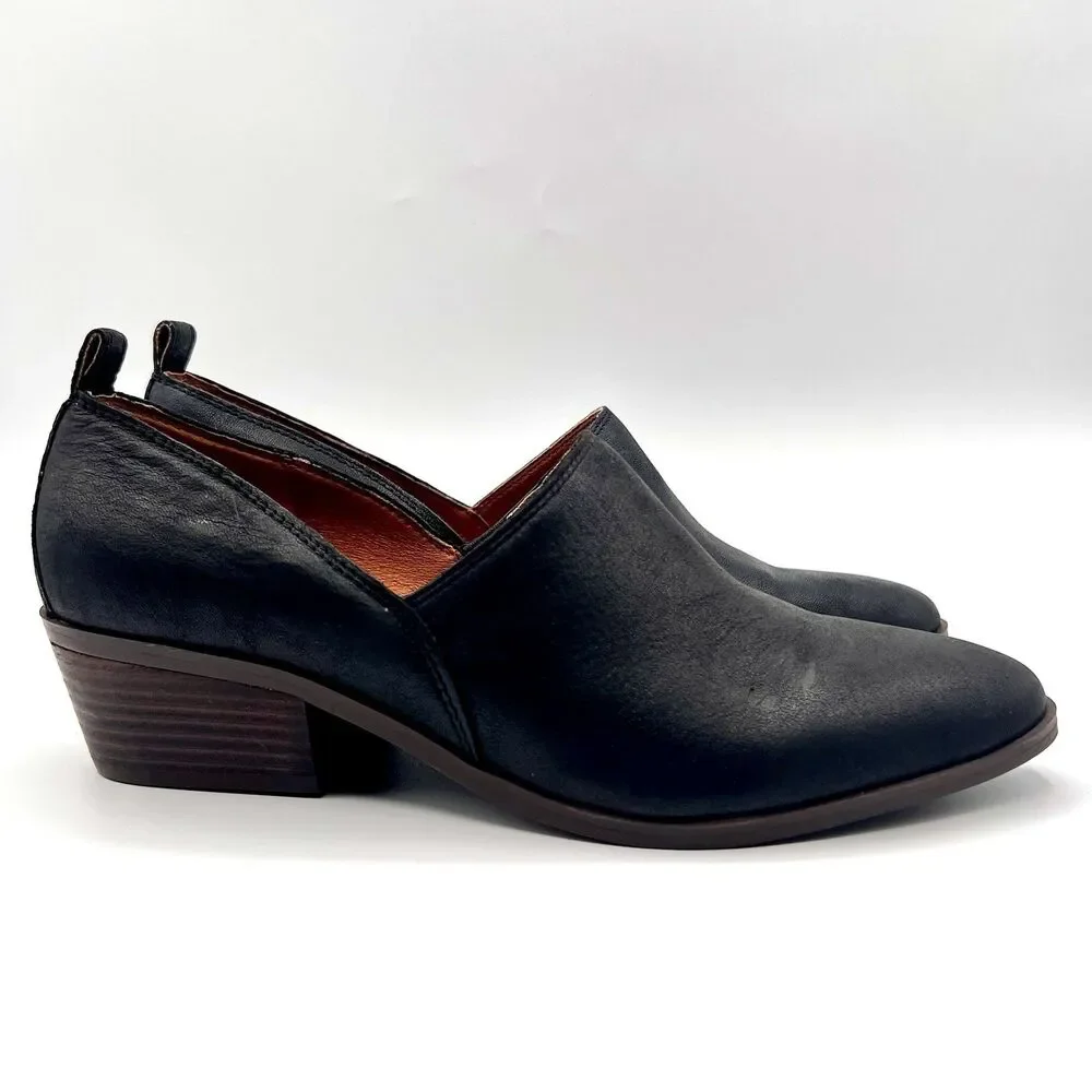 Lucky Brand Morriah Leather Slip-ons Hybrid Bootie Block Heel Black Sz 8.5 NWOB
